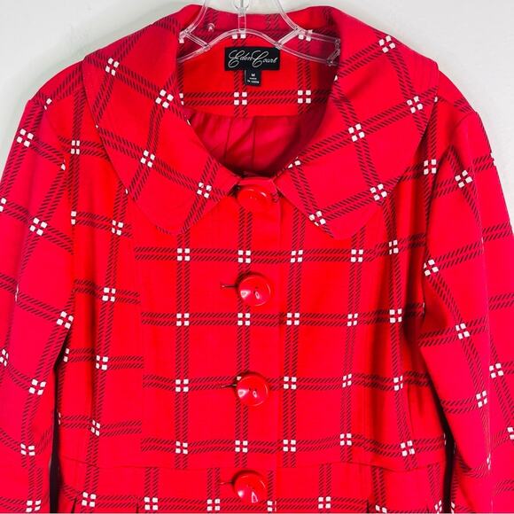Eden Court red white black plaid mod button holiday peplum preppy jacket medium - Picture 2 of 8